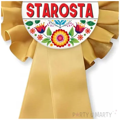 dodatek do stroju na dozynki gminne kotylion starosta bialo czerwony przypinka