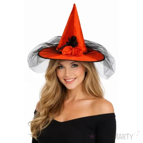dodatek do stroju na halloween andrzejki kapelusz czarownica czerwony do zdjec wiedzma