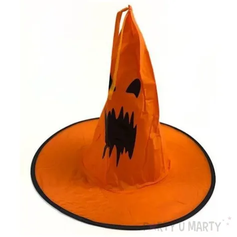 dodatek do stroju na halloween andrzejki kapelusz czarownica dynia pomaranczowy do zdjec