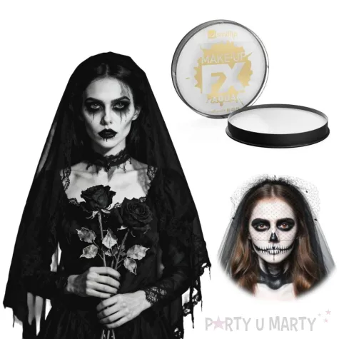 dodatek do stroju na halloween biala farbka do twarzy makijazu wampir duch kosciotrup