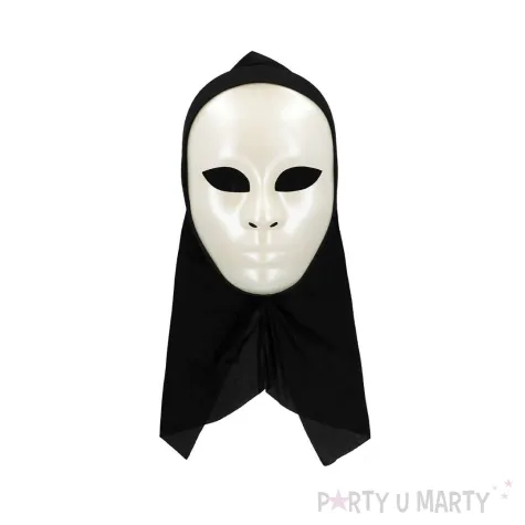 dodatek do stroju na halloween karnawal maska mim z kapturem biala duch