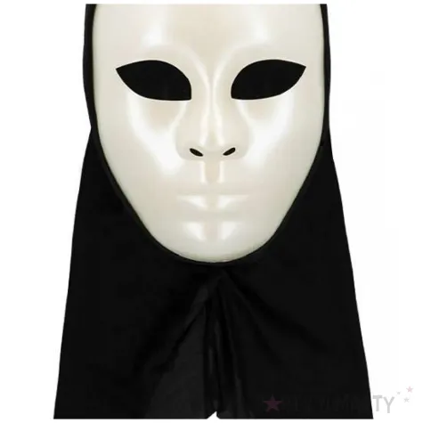 dodatek do stroju na halloween karnawal maska mim z kapturem biala duch