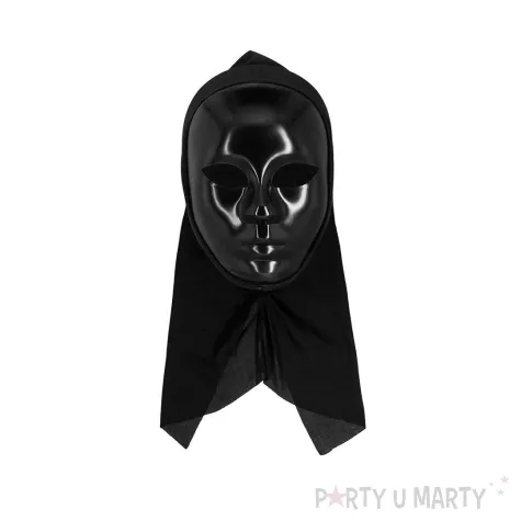 dodatek do stroju na halloween karnawal maska mim z kapturem czarna