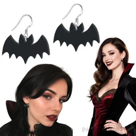 dodatek do stroju na halloween kolczyki akrylowe nietoperze czarne wampirzyca 2 szt