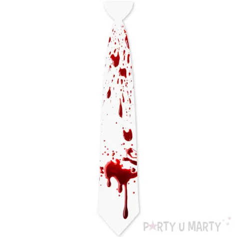 dodatek do stroju na halloween krawat ze sladami krwi bialy zakrwawiony 43 cm