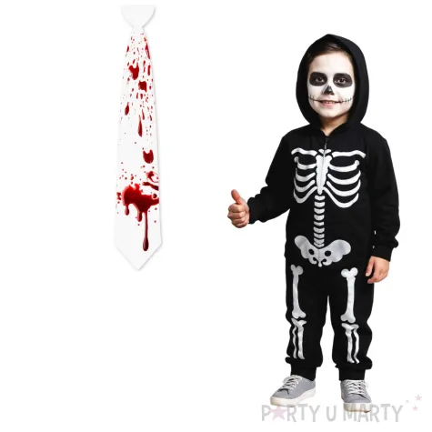 dodatek do stroju na halloween krawat ze sladami krwi bialy zakrwawiony 43 cm
