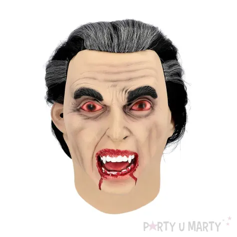 dodatek do stroju na halloween maska lateksowa wampir hrabia dracula wlosy karnawal