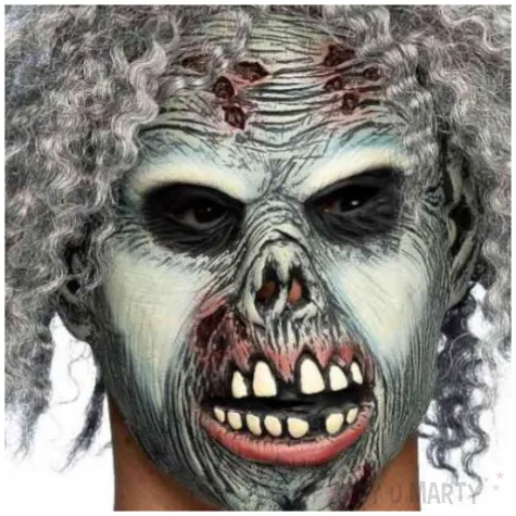 dodatek do stroju na halloween maska lateksowa zombie wlosy karnawal