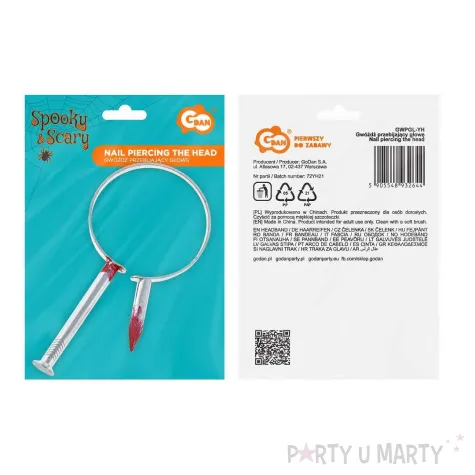 dodatek do stroju na halloween opaska do wlosow gwozdz przebijajacy glowe zombie potwor