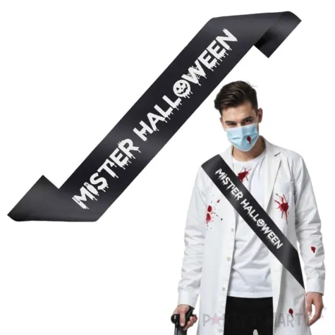 dodatek do stroju na halloween szarfa mister halloween nagroda w konkursie czarna 160 cm