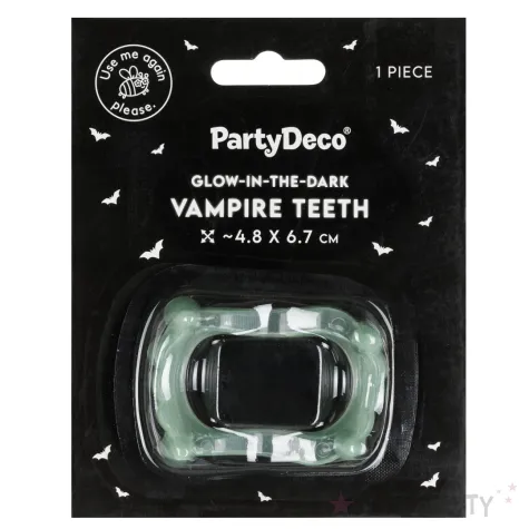 dodatek do stroju na halloween sztuczne zeby kly wampira swiecace w ciemnosci wampirzyca