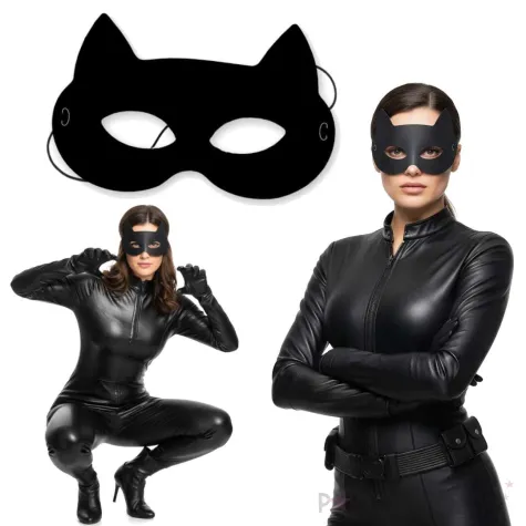 dodatek do stroju na karnawal halloween papierowa maska kotek czarna akcesoria do kostiumu