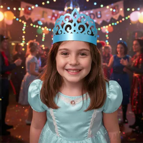 dodatek do stroju na karnawal papierowa opaska na glowe tiara diadem ksiezniczki elsy niebieska