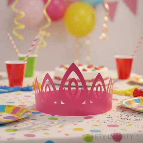 dodatek do stroju na karnawal papierowa opaska na glowe tiara diadem ksiezniczki rozowa 3 szt