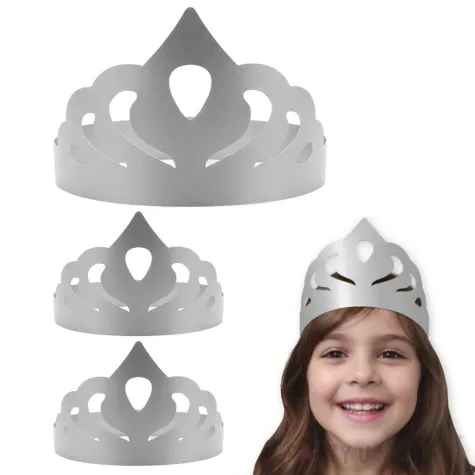 dodatek do stroju na karnawal papierowa opaska na glowe tiara ksiezniczki srebrna 3 szt