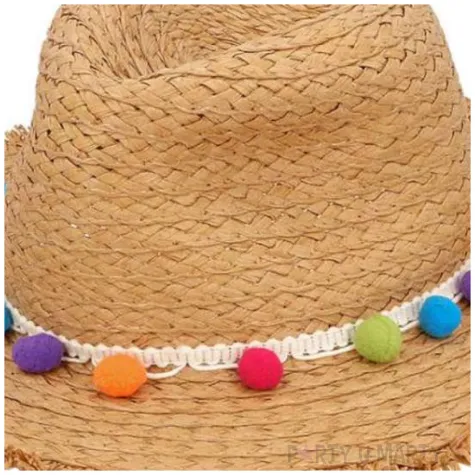 dodatek do stroju na lato wakacje hawajski kapelusz slomkowy z pomponami boland