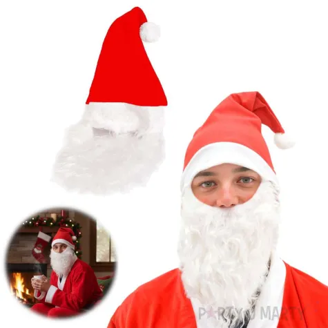 dodatek do stroju na mikolajki boze narodzenie czapka z broda swiety mikolaj