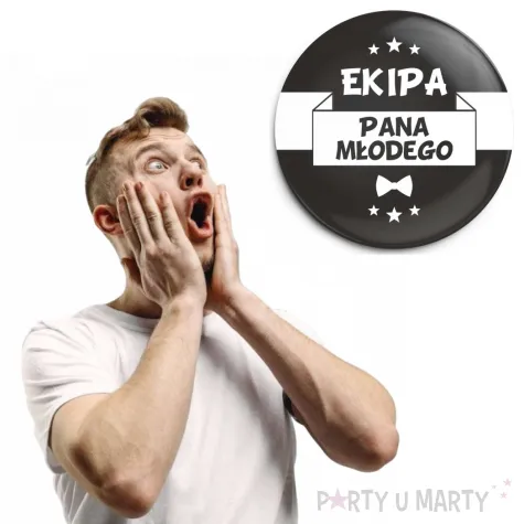 dodatek do stroju na wieczor kawalerski przypinka ekipa pana mlodego zabawny gadzet pin