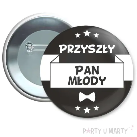dodatek do stroju na wieczor kawalerski przypinka przyszly pan mlody zabawny gadzet pin