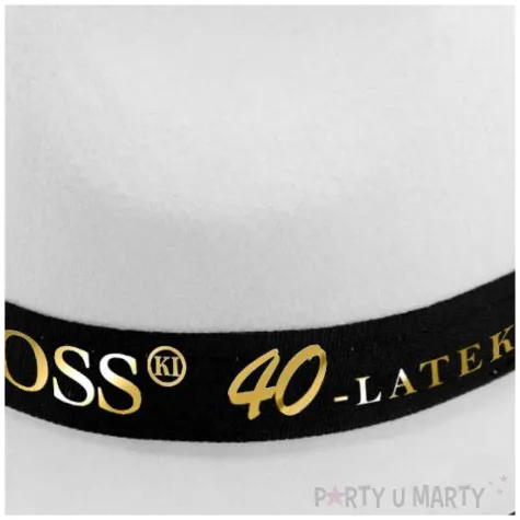 dodatek na 40 urodziny kapelusz bosski 40 latek bialy z lamowka