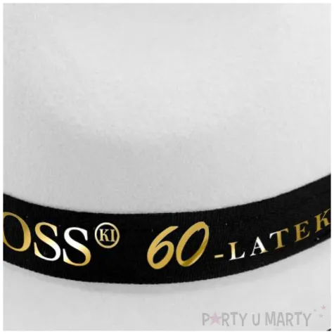 dodatek na 60 urodziny kapelusz bosski 60 latek bialy z lamowka