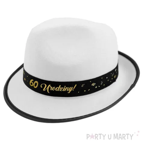 dodatek na 60 urodziny kapelusz glamour birthday bialy z lamowka