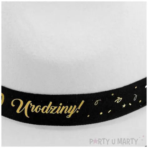 dodatek na 70 urodziny kapelusz glamour birthday bialy z lamowka