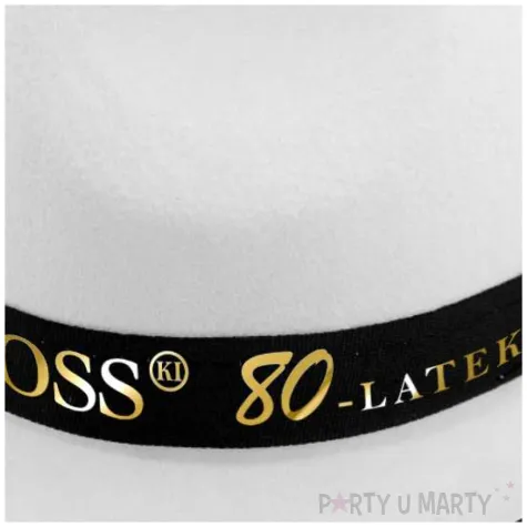 dodatek na 80 urodziny kapelusz bosski 80 latek bialy z lamowka