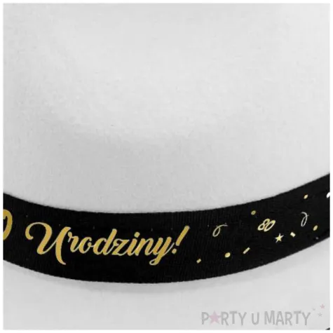 dodatek na 80 urodziny kapelusz glamour birthday bialy z lamowka