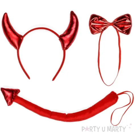 dodatki do stroju na halloween zestaw diabla rogi ogon muszka diablica demon sukkub cosplay