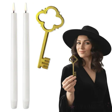 dodatki do zabawy na andrzejki zestaw do lania wosku klucz i swiece wrozby andrzejkowe