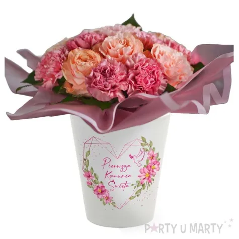 doniczka komunia swieta rozowe serce bialy 10 cm