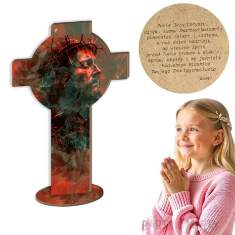 drewniana figurka z modlitwa jezus chrystus korona cierniowa dekoracja na wielkanoc 15 x 10 cm