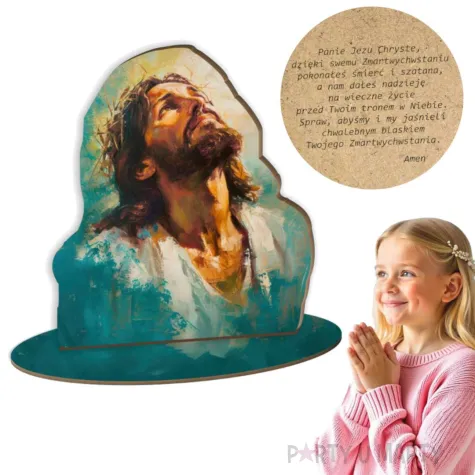 drewniana figurka z modlitwa pan jezus chrystus dekoracja na wielkanoc 15 x 13 cm