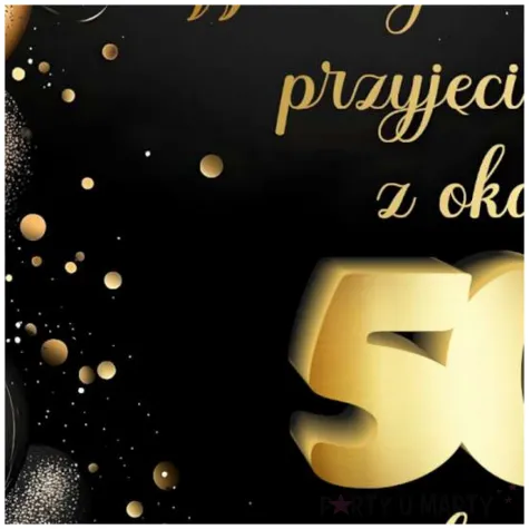 drewniana tablica powitalna 50 urodziny zloto czarny dekoracja sali powitanie gosci