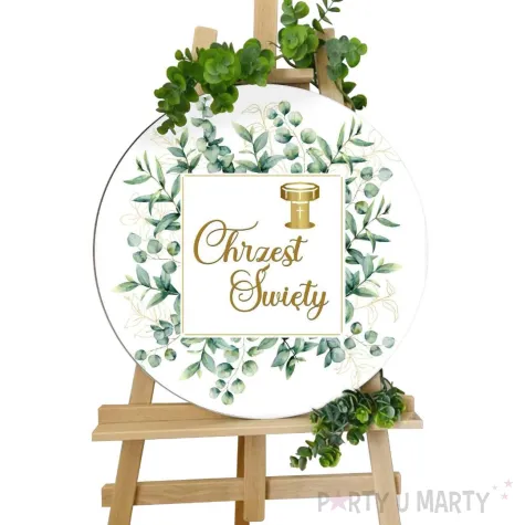 drewniana tablica powitalna chrzest swiety eukaliptus kwadrat dekoracja sali 39 5 cm