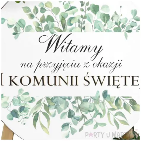 drewniana tablica powitalna komunia swieta eukaliptus beauty dekoracja sali powitanie gosci 3