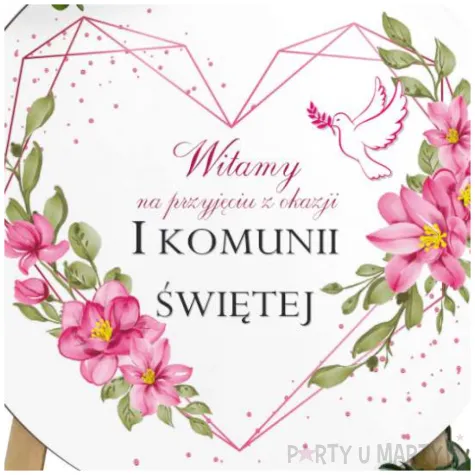 drewniana tablica powitalna komunia swieta rozowe serce dekoracja sali powitanie gosci 39 5 c