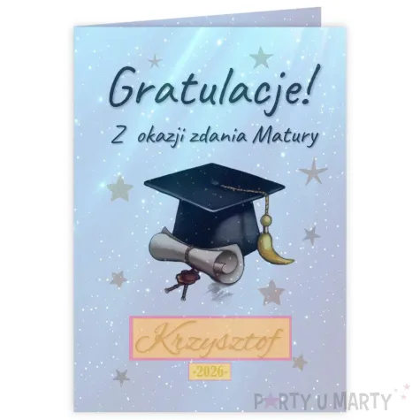 duza personalizowana kartka gratulacje z okazji zadnia matury galaxy biret konfetti