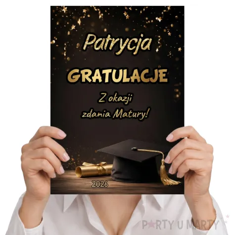 duza personalizowana kartka gratulacje z okazji zadnia matury glamour biret konfetti