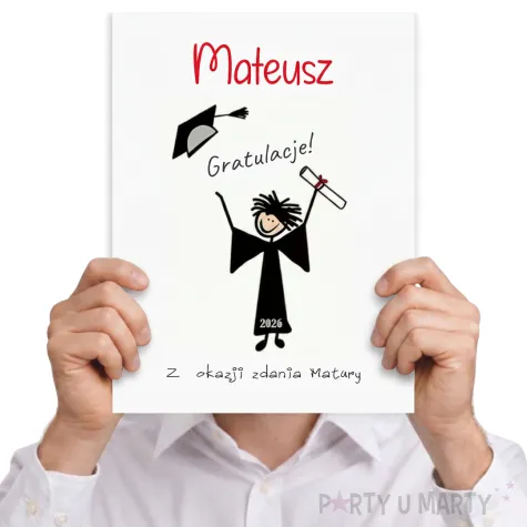 duza personalizowana kartka gratulacje z okazji zadnia matury ludzik maturzysta