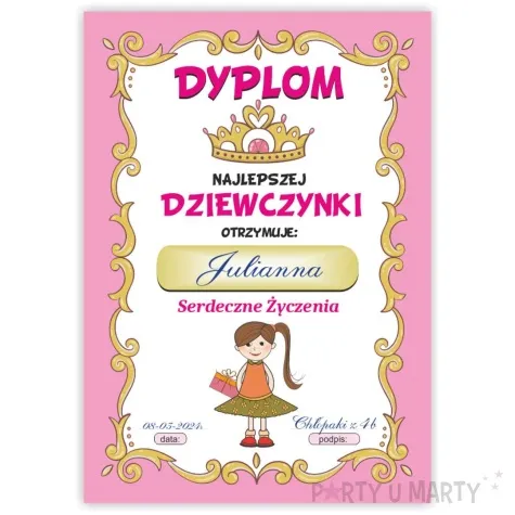 dyplom dla najlepszej dziewczynki a5
