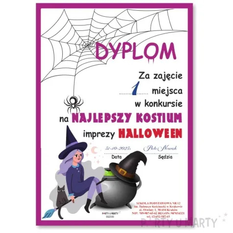 dyplom najlepszy kostium na halloween wiedzma a5