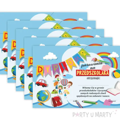 dyplom pasowania na przedszkolaka balon a5 5 szt