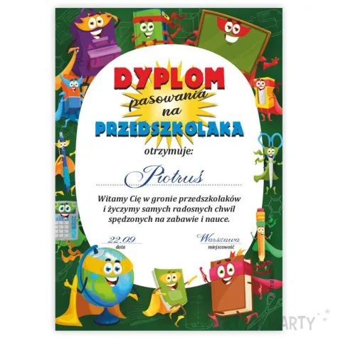 dyplom pasowania na przedszkolaka wesoly piornik a5