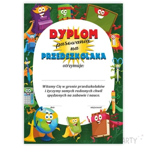 dyplom pasowania na przedszkolaka wesoly piornik a5 5 szt