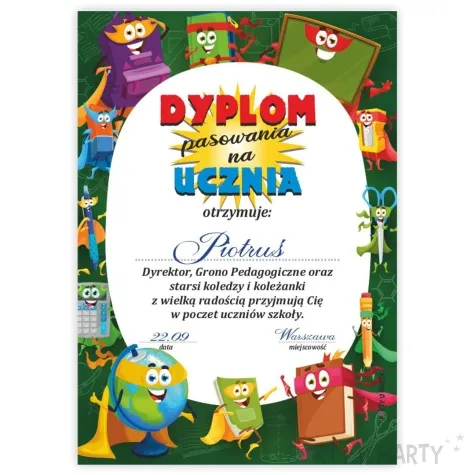 dyplom pasowania na ucznia wesoly piornik a5