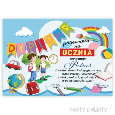 dyplom pasowania na ucznia zegar a5