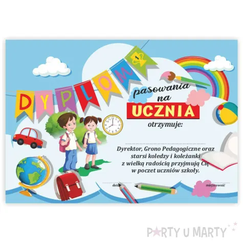 dyplom pasowania na ucznia zegar a5 5 szt