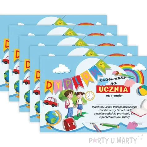 dyplom pasowania na ucznia zegar a5 5 szt